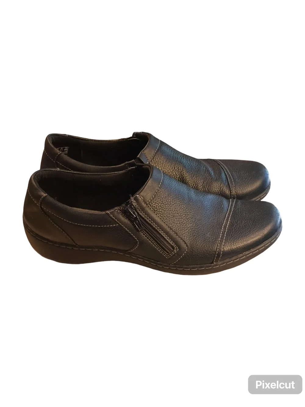 Clarks Cora Giny Black Leather Zip Loafers Women's Size 10